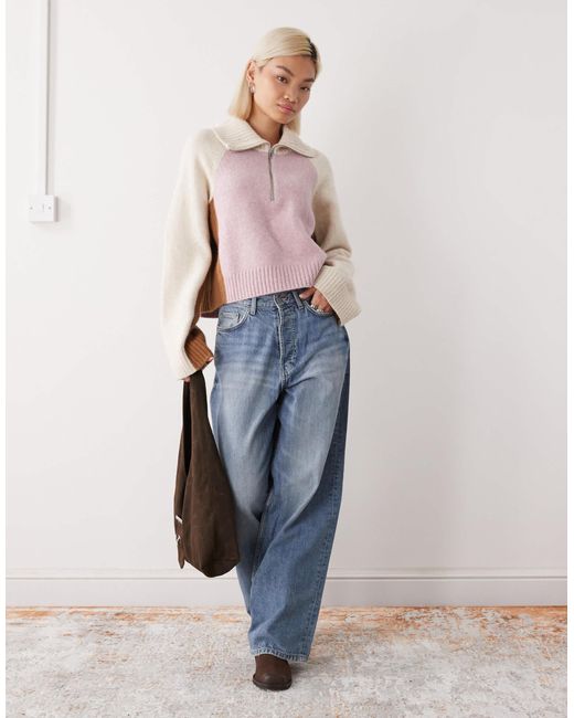 Monki Multicolor Half Zip Color Block Sweater