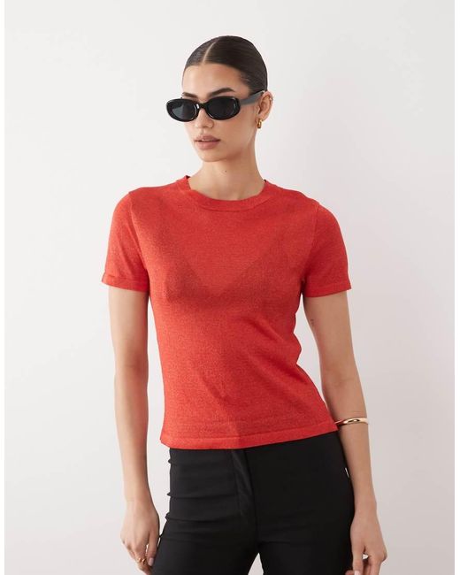 ASOS Red Knitted Sheer T-shirt