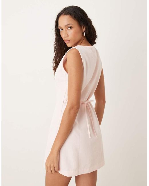 ASOS White Linen Blend Slash Neck Mini Dress