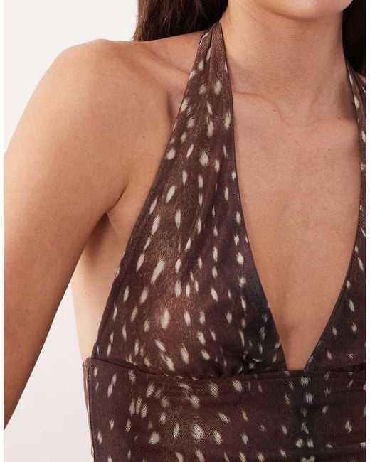 Motel Brown Cosimo Halter Mesh Top