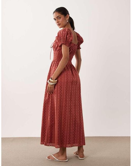 Miss Selfridge Red Eyelet Milkmaid Midaxi Dress