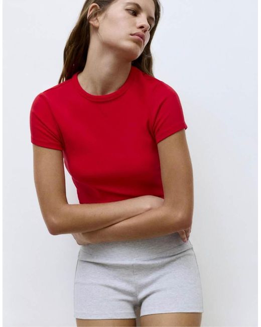 Pull&Bear Red Fitted Short Sleeve T-shirt
