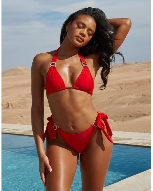 Moda Minx Red X Savannah-shae Richards Amour Full Coverage Tie Side Bikini Bottoms