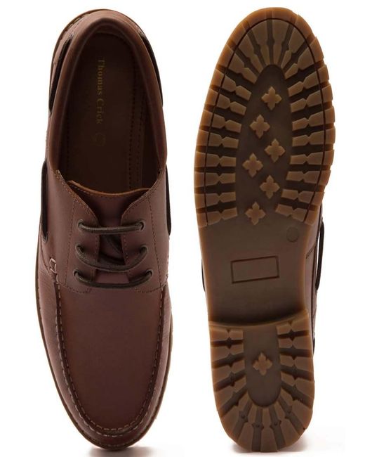 Thomas Crick Brown 'Cape' Leather Casual Lace-Up Boat Shoes for men