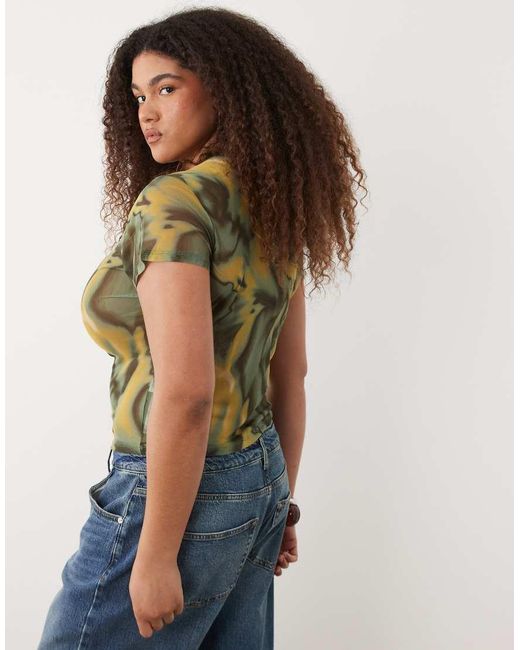 ASOS Green Asos Design Curve Sheer Mesh Baby Tee