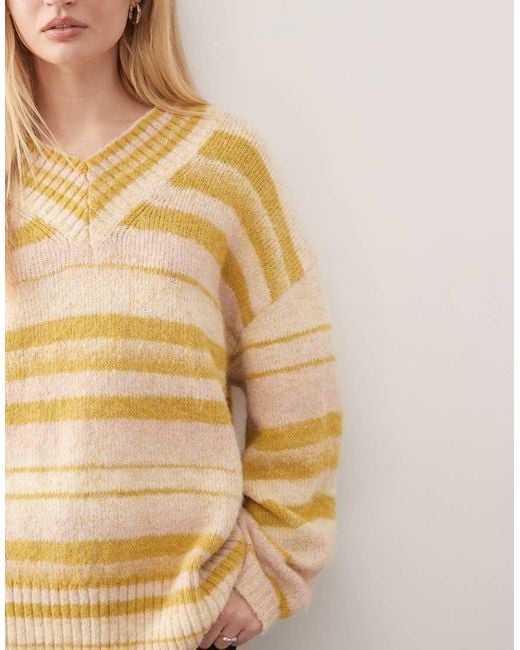 Monki Natural Oversized V Neck Jumper