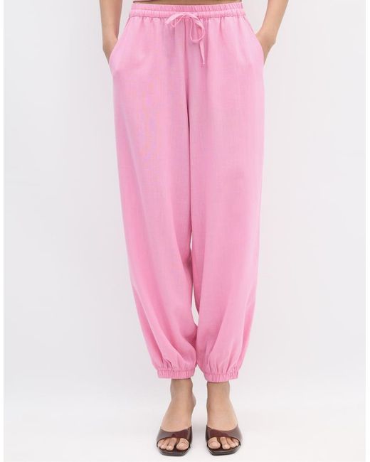 Stradivarius Pink Linen-effect Sarouel Trousers