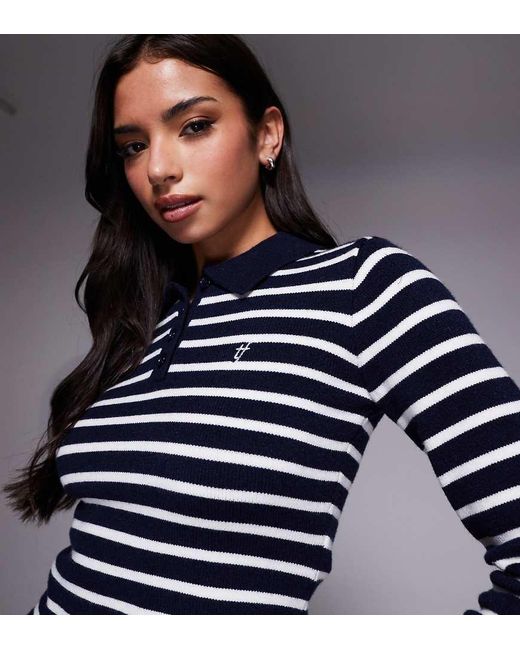The Frolic Blue Exclusive Knit Collared Henley Long Sleeve Top
