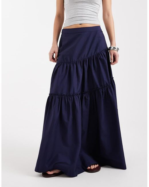 ASOS Blue Asymmetric Tiered Boho Maxi Skirt