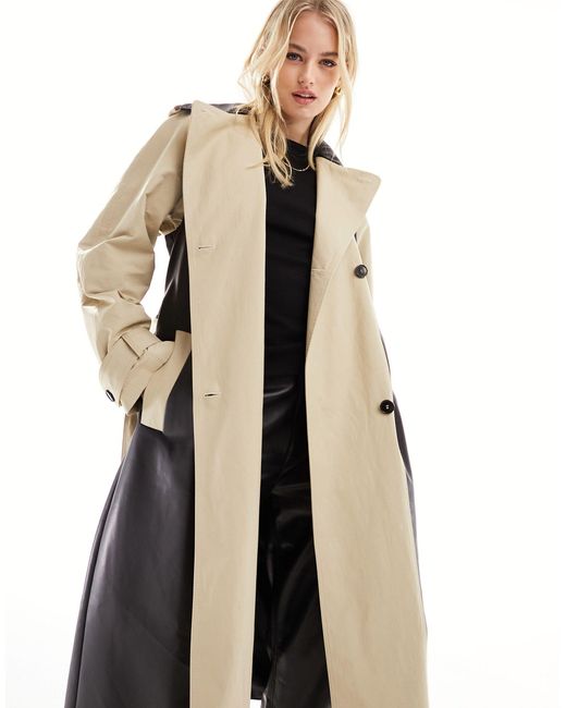 Asos design tall - trench-coat imitation cuir effet coupé-cousu - taupe et noir ASOS en coloris White