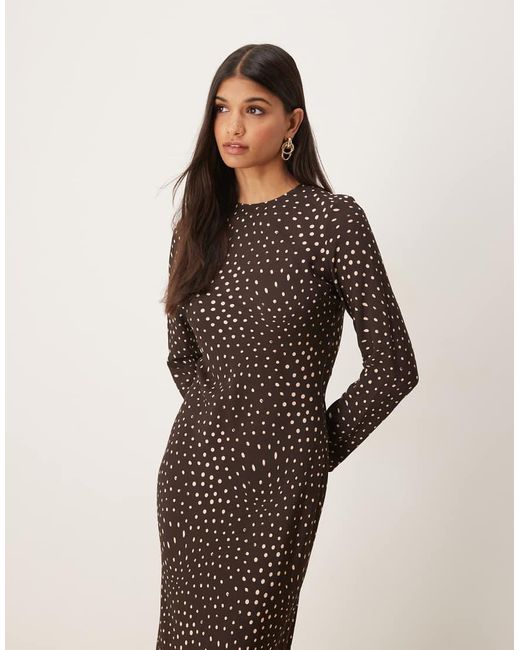 ASOS Brown Crew Neck Long Sleeve Maxi Dress