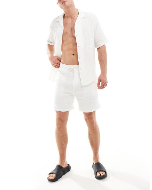 Chemise d'ensemble texturée Pull&Bear pour homme en coloris White