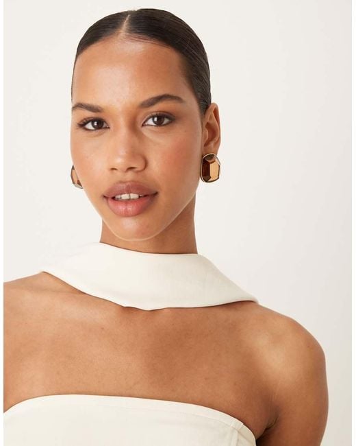 Top De Sastre Amarillo Pastel Con Escote Palabra De Honor Y Detalle De Fular De (Parte De Un Conjunto)-Neutro ASOS de color White