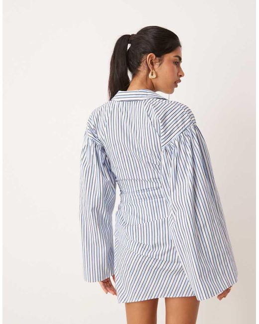 ASOS Gray Shirt Mini Dress With Cinched Waist And Flared Sleeve