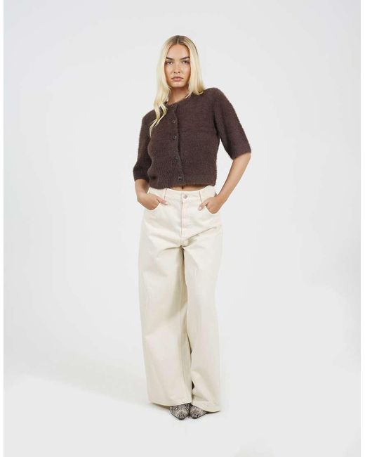 Brave Soul Brown Short Sleeve Fluffy Yarn Cardigan