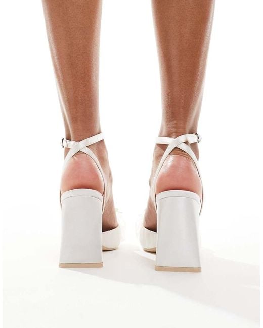 Be Mine Wide Fit Brown Bridal Jomi Block Heeled Shoes With Bow