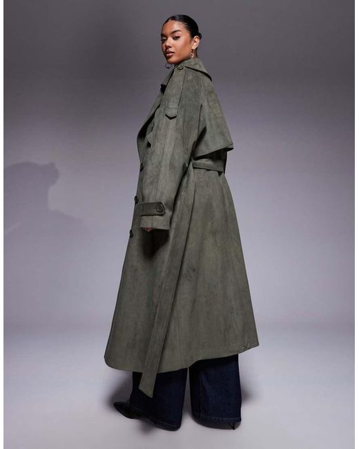 Aria Cove Gray Faux Suede Trench Maxi Trench Coat