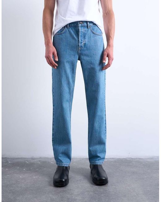 Topman Blue Rigid Straight Jeans for men