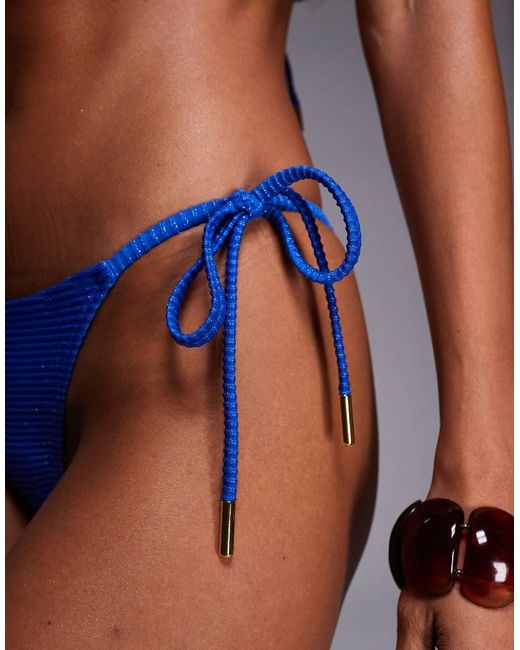 Wolf & Whistle Blue Tie Side Bikini Bottom
