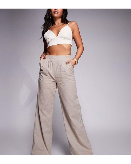 Kaiia Purple Exclusive Tailored Linen Wide Leg Trousers With Elasticated Waist Co-Ord