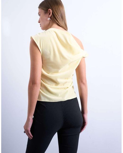 TOPSHOP White Twist Shoulder Velvet Top