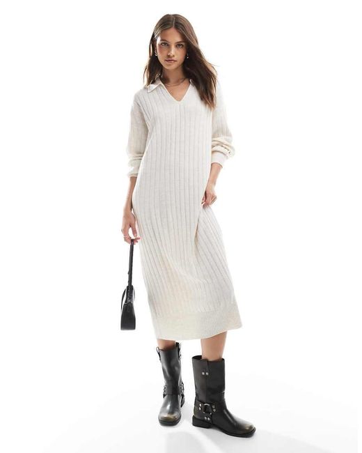 ONLY White Polo Neck Knitted Midi Dress