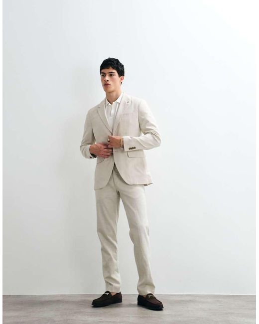 Jack & Jones Natural Premium Co-ord Linen Blend Slim Suit Jacket for men