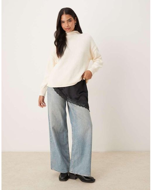 Free People White Torres Roll Neck Slouchy Jumper