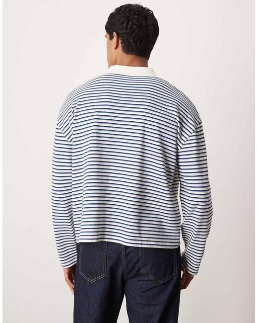 Polo A Maniche Lunghe Oversize Squadrata A Righe di ASOS in Blue da Uomo
