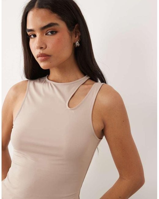 ASOS Blue Polyamide Slinky Slash Cut Out Shoulder Racer Top