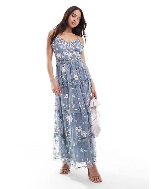 Maya Blue Floral Embellished Cami Midi Dress