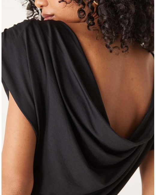 ASOS Black Shoulder Pad Detail Cowl Back Mini Dress