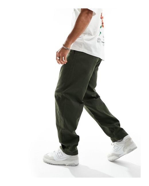 SELECTED Green Barrel Fit Twill Trousers for men