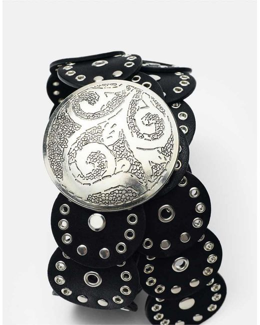 Pull&Bear Black Faux Leather Belt With Circles