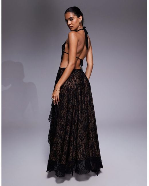 I.AM.GIA Black Irisia Lace Plunge Halterneck Backless Thigh Split Maxi Dress