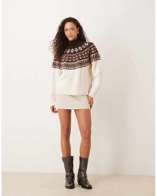 JJXX Natural Roll Neck Knit Jumper With Fairisle Print