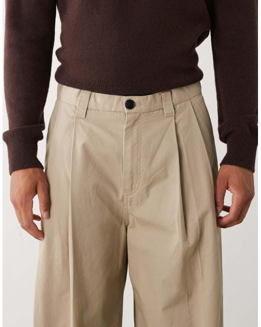 Weekday Natural Oversized Wide Leg Chino Trousers With Front Pleats for men