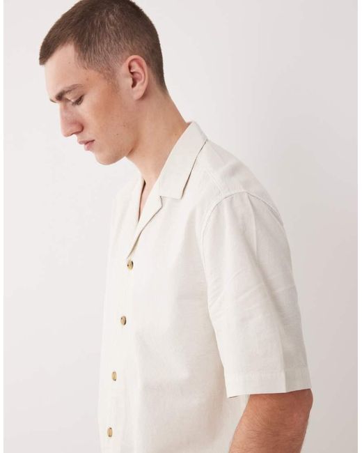 ASOS Natural Co-Ord Textured Revere Shirt for men