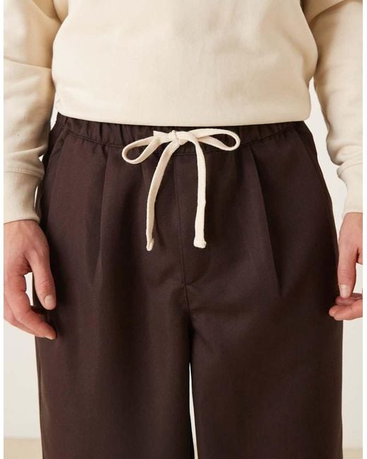 ASOS Brown Oversized Tapered Fit Trousers With Pleat Detail for men