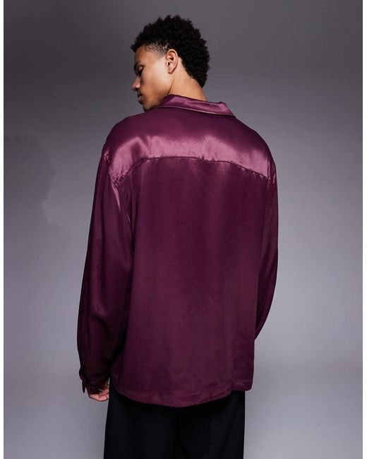 ASOS Purple Oversized Satin Shirt for men