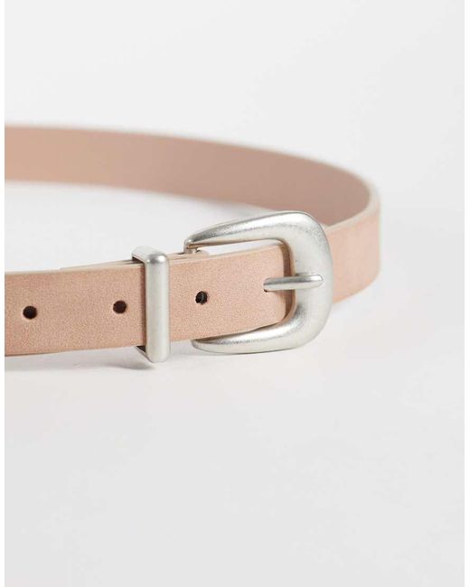 ASOS Natural Skinny Belt With Curve Buckle And Metal Tip for men