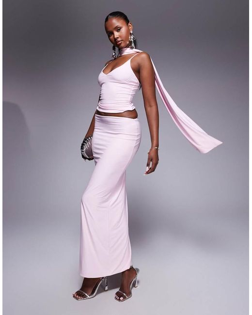 Fashionkilla Pink Double Sculpted Slinky Scarf Detail Cami Top Co-ord