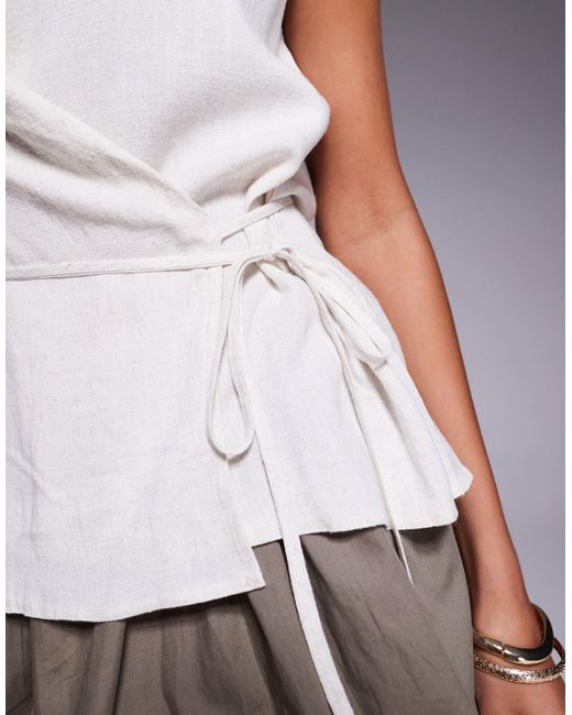 ASOS Gray Linen Blend Wrap Over Sleeveless Blouse