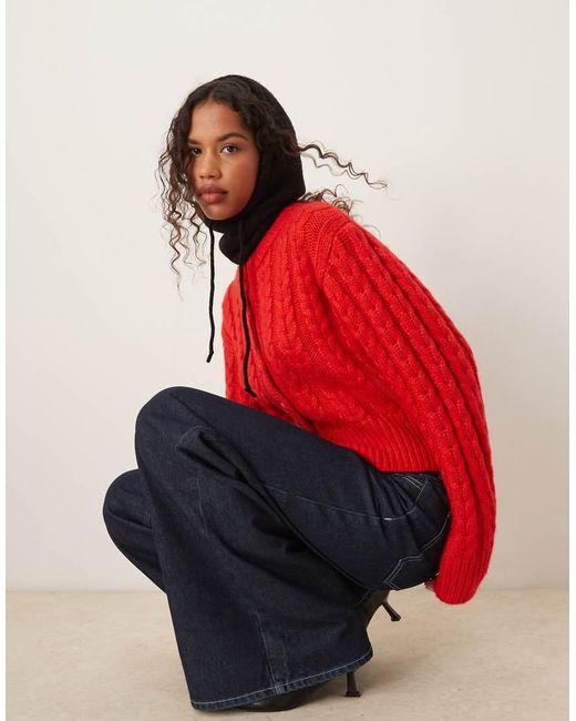 ASOS Red Chunky Crew Neck Cardigan