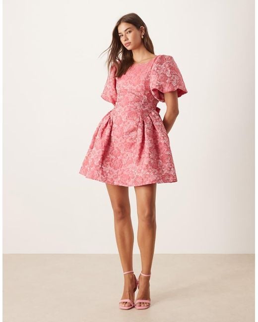 Sister Jane Pink Dream Bow Back Cinched Jacquard Mini Dress