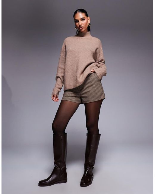 Aria Cove Gray High Neck Ribbed Knit Jumper