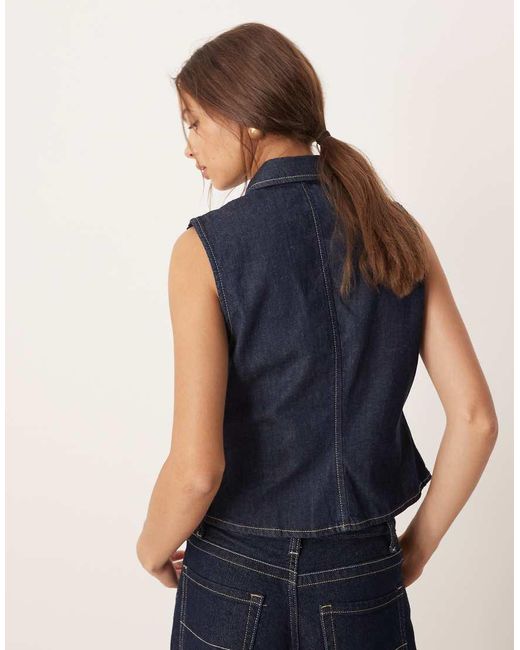 Mango Blue Cotton Mix Denim Short Sleeve Top