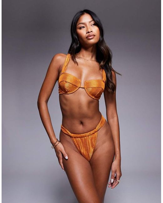 South Beach Orange Crinkle Ruched Side Bikini Bottom