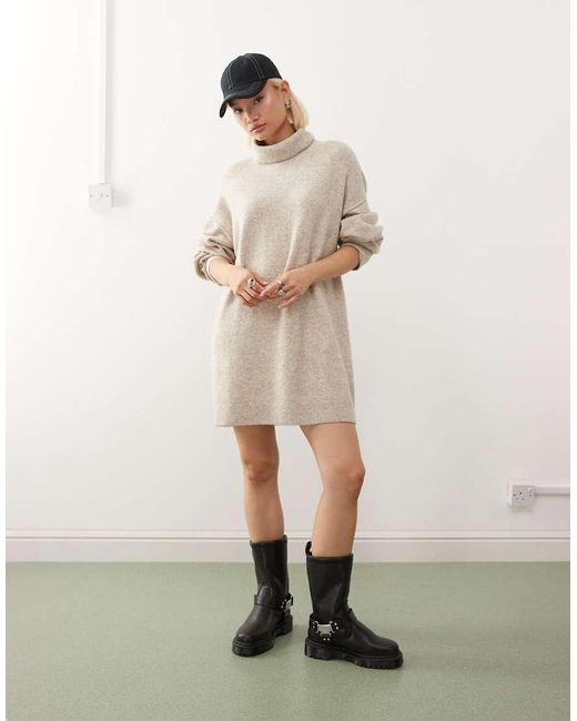 Weekday Natural Turtle Neck Knitted Mini Jumper Dress