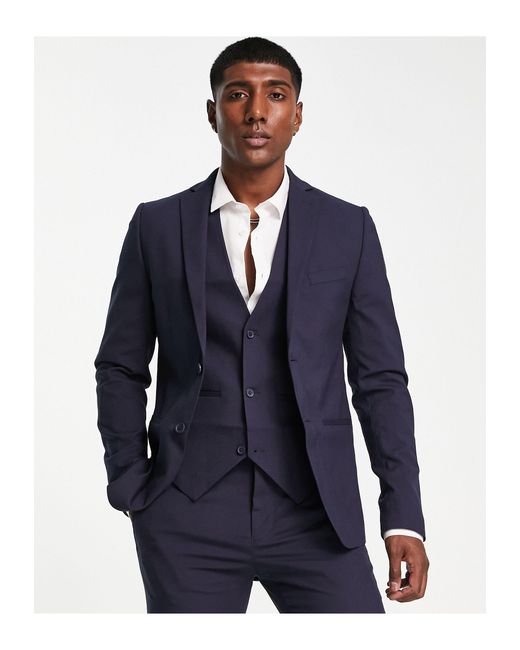 Bolongaro Trevor Plain Super Skinny Suit Jacket in Navy (Blue) for Men ...